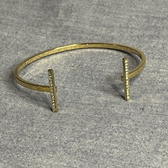 Michael Kors Rhinestone Gold Tone Crystal Bar Open Cuff Bangle Bracelet 6 3/4" - Picture 1 of 7